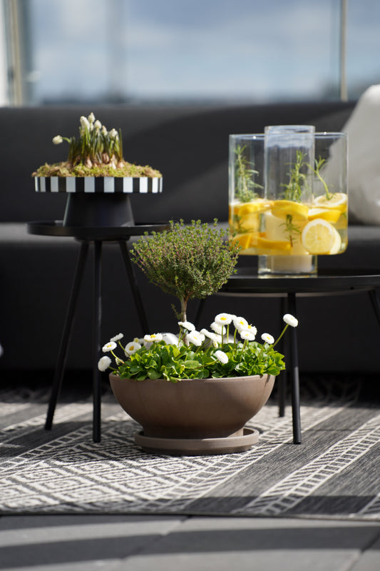 Pflanzschale braun mit Loch – Blumenschale rund