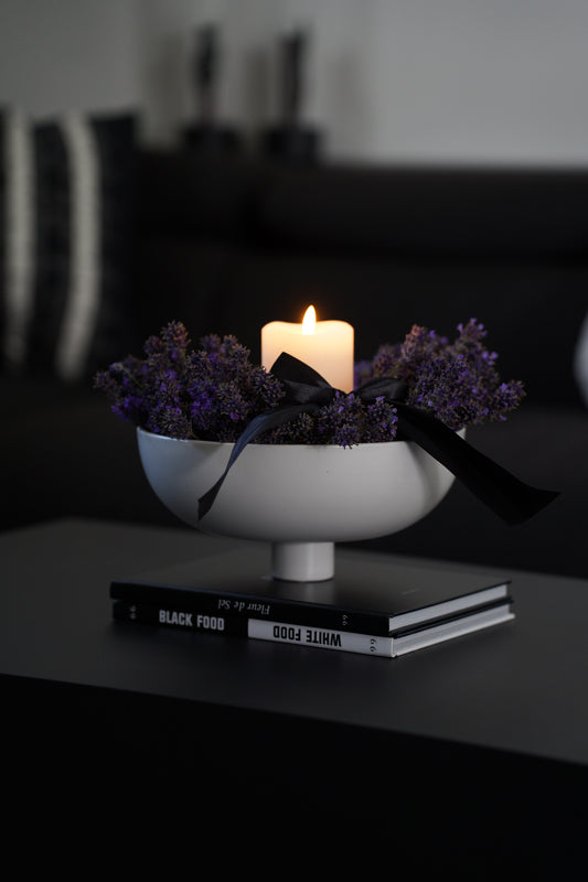 Keramik Schale auf Fuß weiß – Deko Schüssel modern rund 26cm