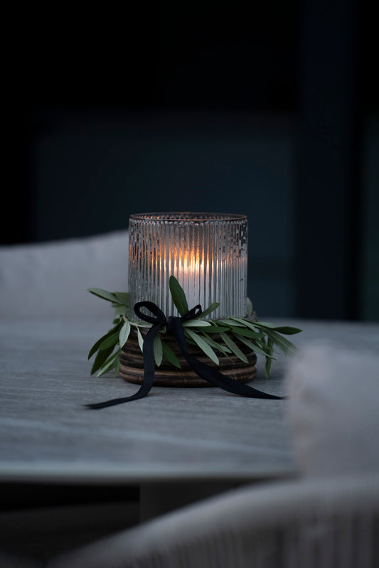 Elegantes Windlicht aus Glas & Mangoholz – 18 cm
