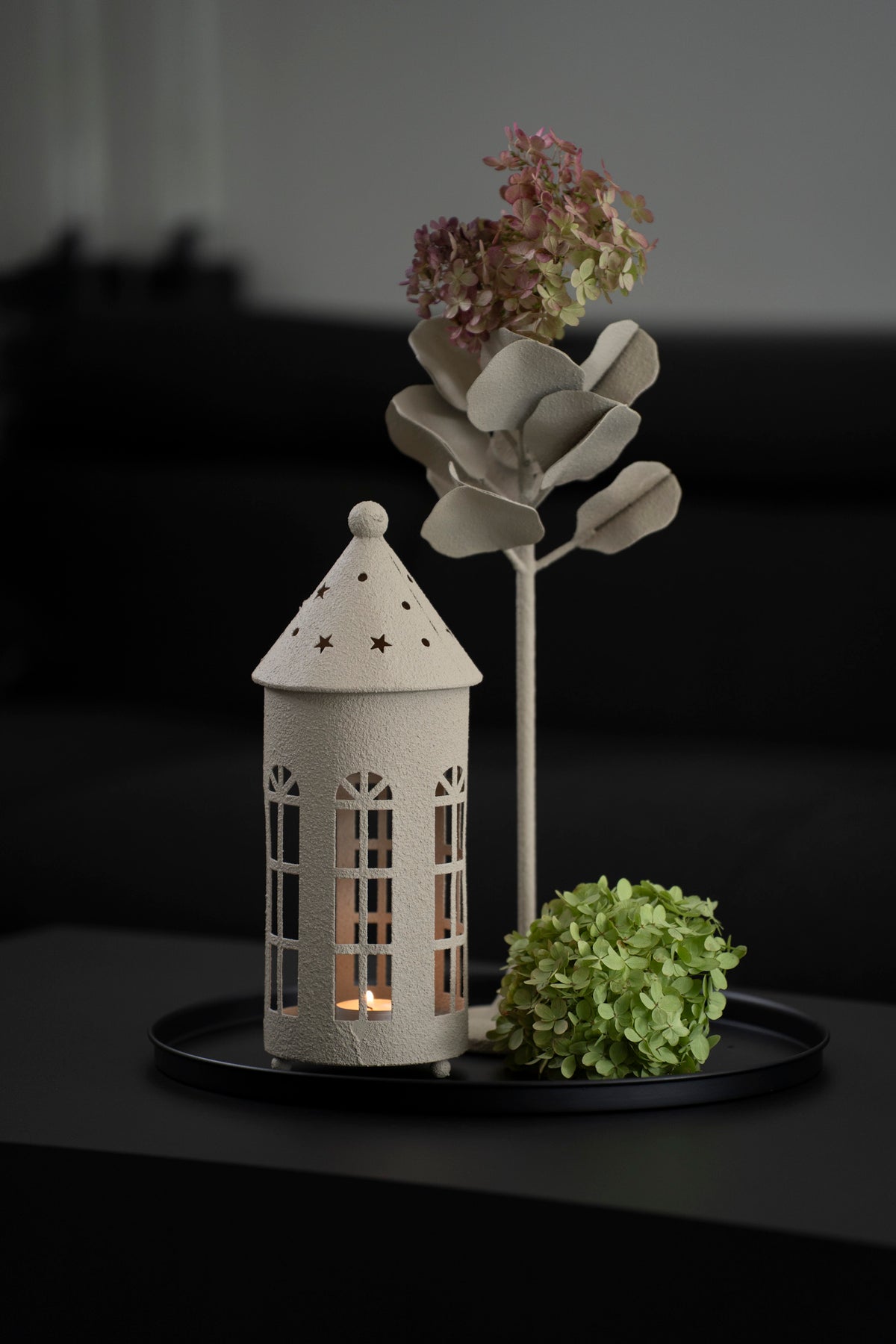 Teelichthalter Haus aus Metall, Beige