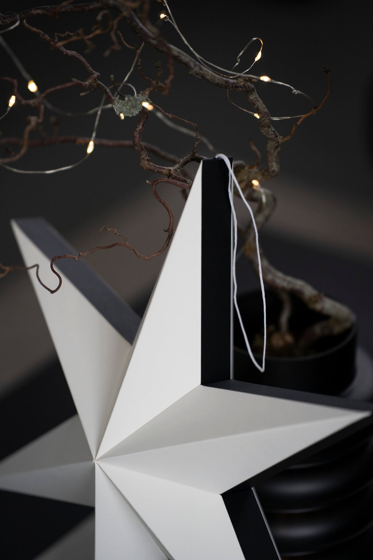 3D Papierstern zum Hängen, Weiß Schwarz