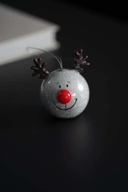 Glitzernde Rentier-Kugelanhänger mit LED-Nase, 2er-Set