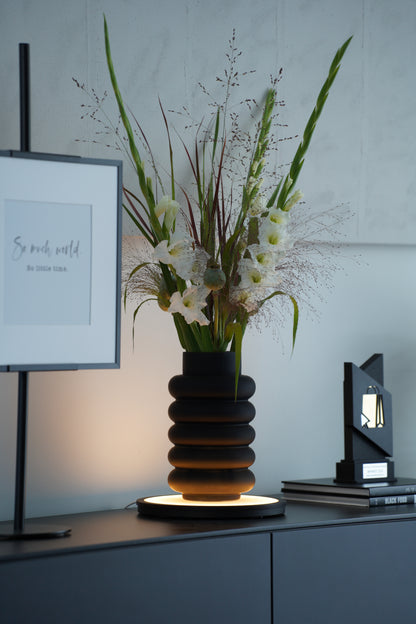 Glasvase schwarz matt rund – moderne Vase 20 oder 25 cm Glas Deko Vase