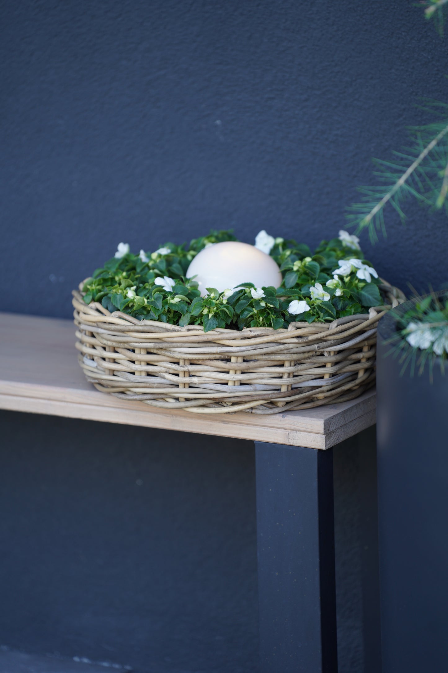Rattan Pflanzring mit Folie Ø40 cm – natürliche Tischdeko