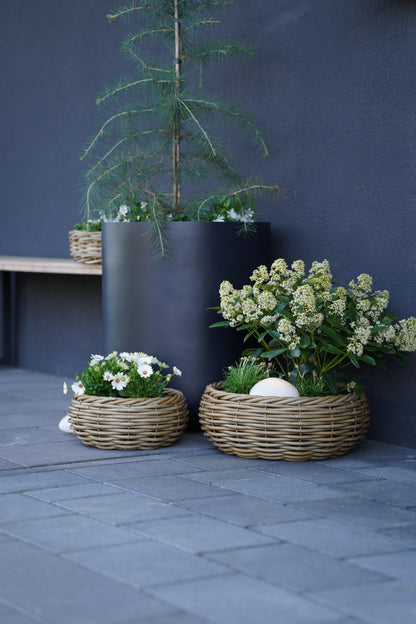 Runde Pflanzschale aus Rattan mit Folie – Naturdesign