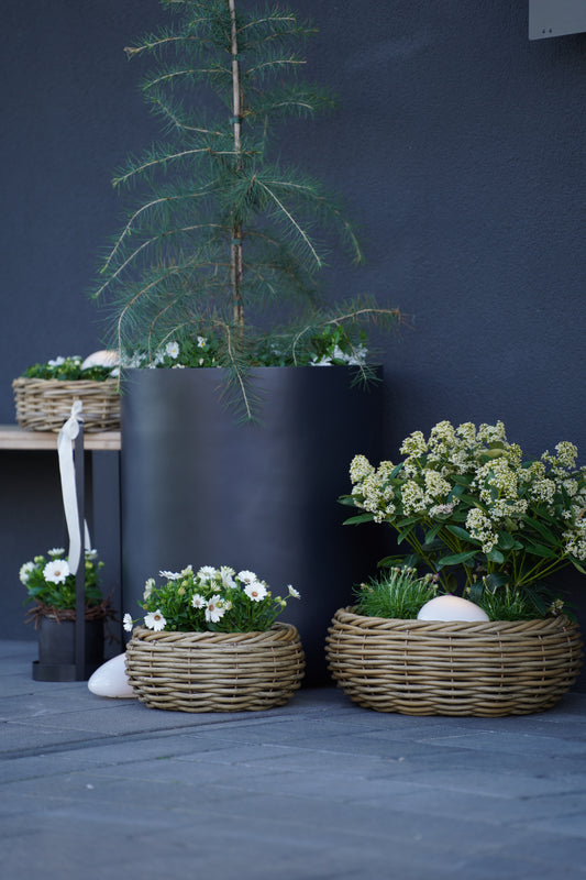 Runde Pflanzschale aus Rattan mit Folie – Naturdesign