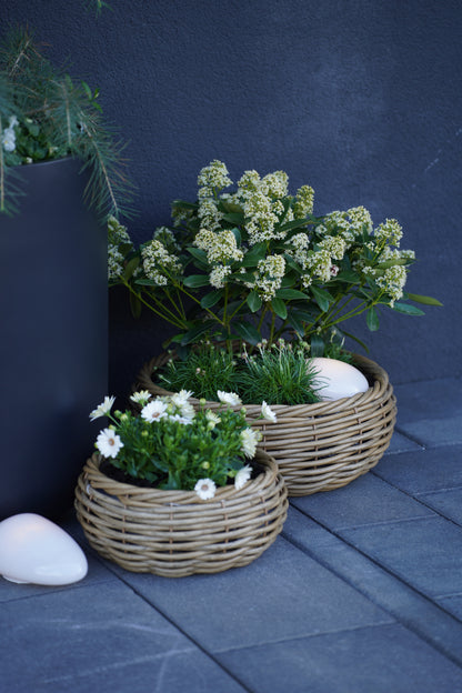 Runde Pflanzschale aus Rattan mit Folie – Naturdesign