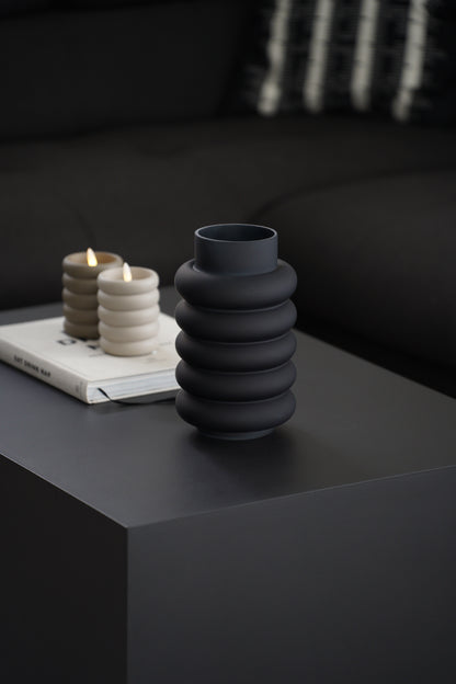 Glasvase schwarz matt rund – moderne Vase 20 oder 25 cm Glas Deko Vase