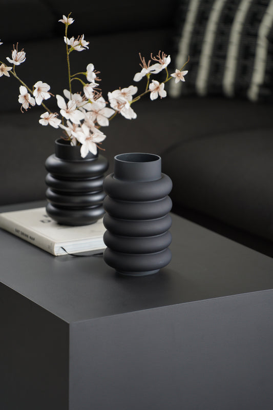Glasvase schwarz matt rund – moderne Vase 20 oder 25 cm Glas Deko Vase
