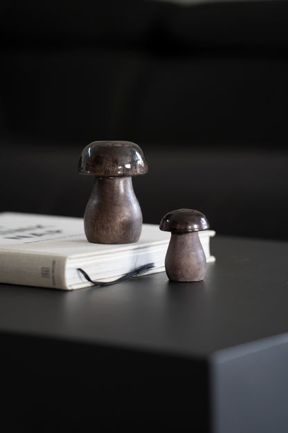 Deko Pilz aus Holz, Braun mit Glanz und Matt Finish