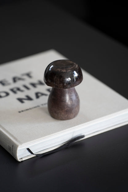 Deko Pilz aus Holz, Braun mit Glanz und Matt Finish