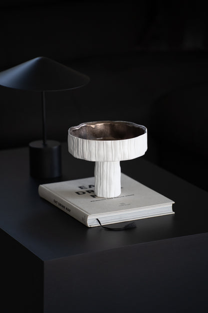 Deko Schale auf Fuß weiß gold – Design Schale modern rund