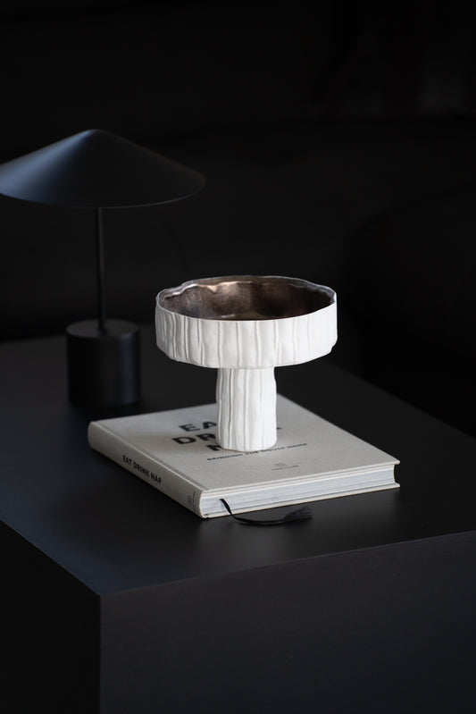 Deko Schale auf Fuß weiß gold – Design Schale modern rund