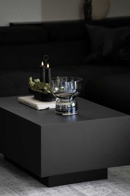Elegante Glasschale auf Fuß in Grau mit spiegelndem Blauschimmer
