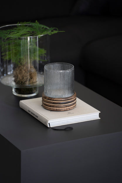 Elegantes Windlicht aus Glas & Mangoholz – 18 cm