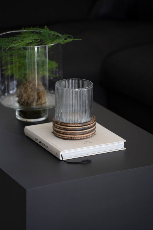 Elegantes Windlicht aus Glas & Mangoholz – 18 cm