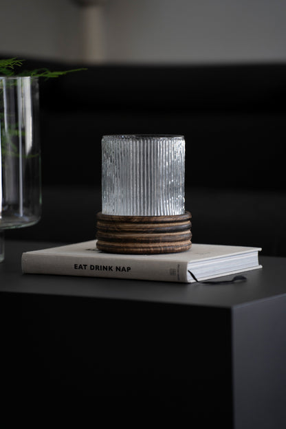 Elegantes Windlicht aus Glas & Mangoholz – 18 cm