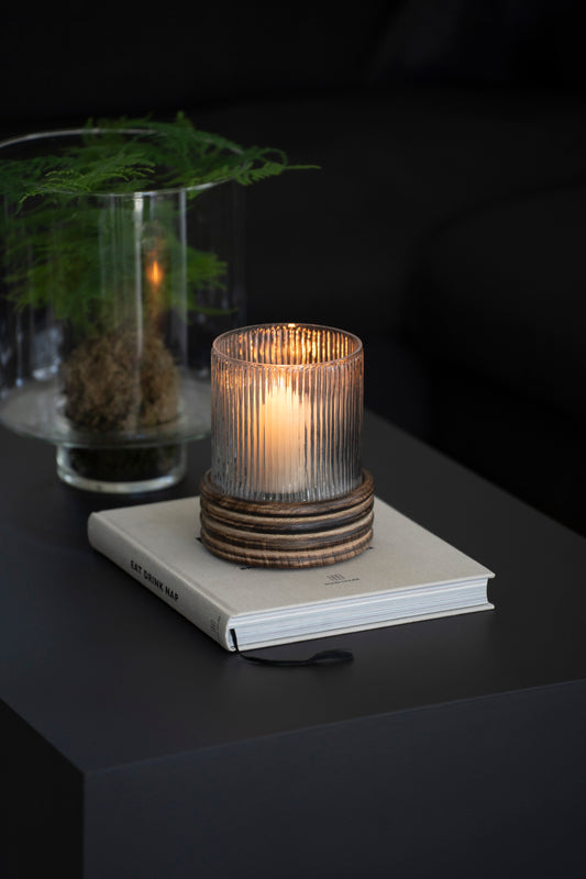 Elegantes Windlicht aus Glas & Mangoholz – 18 cm
