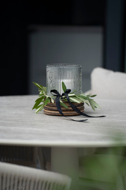 Elegantes Windlicht aus Glas & Mangoholz – 18 cm