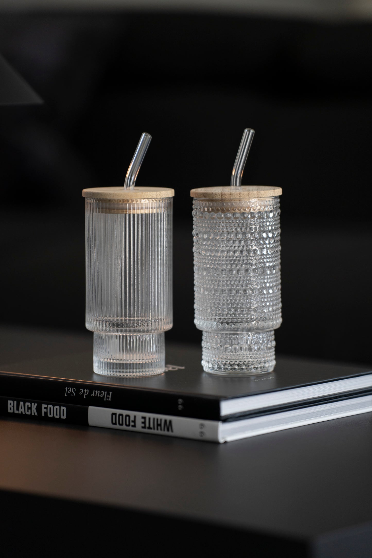 Glas Trinkbecher mit Bambusdeckel & Strohhalm – 2er Set, 250 ml