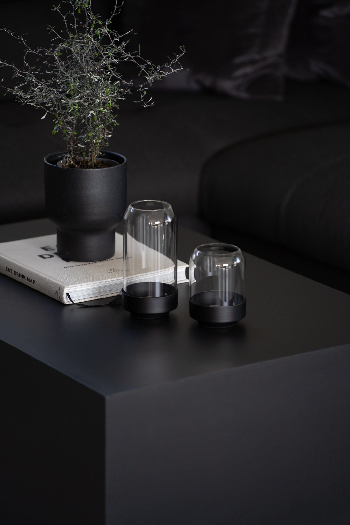 Glasvase Vase Metall Schwart Kerzenhalter Kerzenständer 