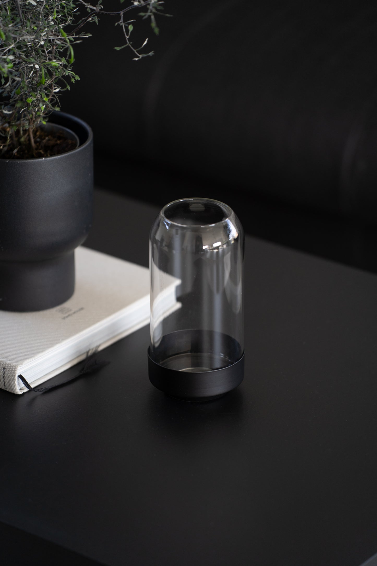 Glasvase Vase Metall Schwart Kerzenhalter Kerzenständer 