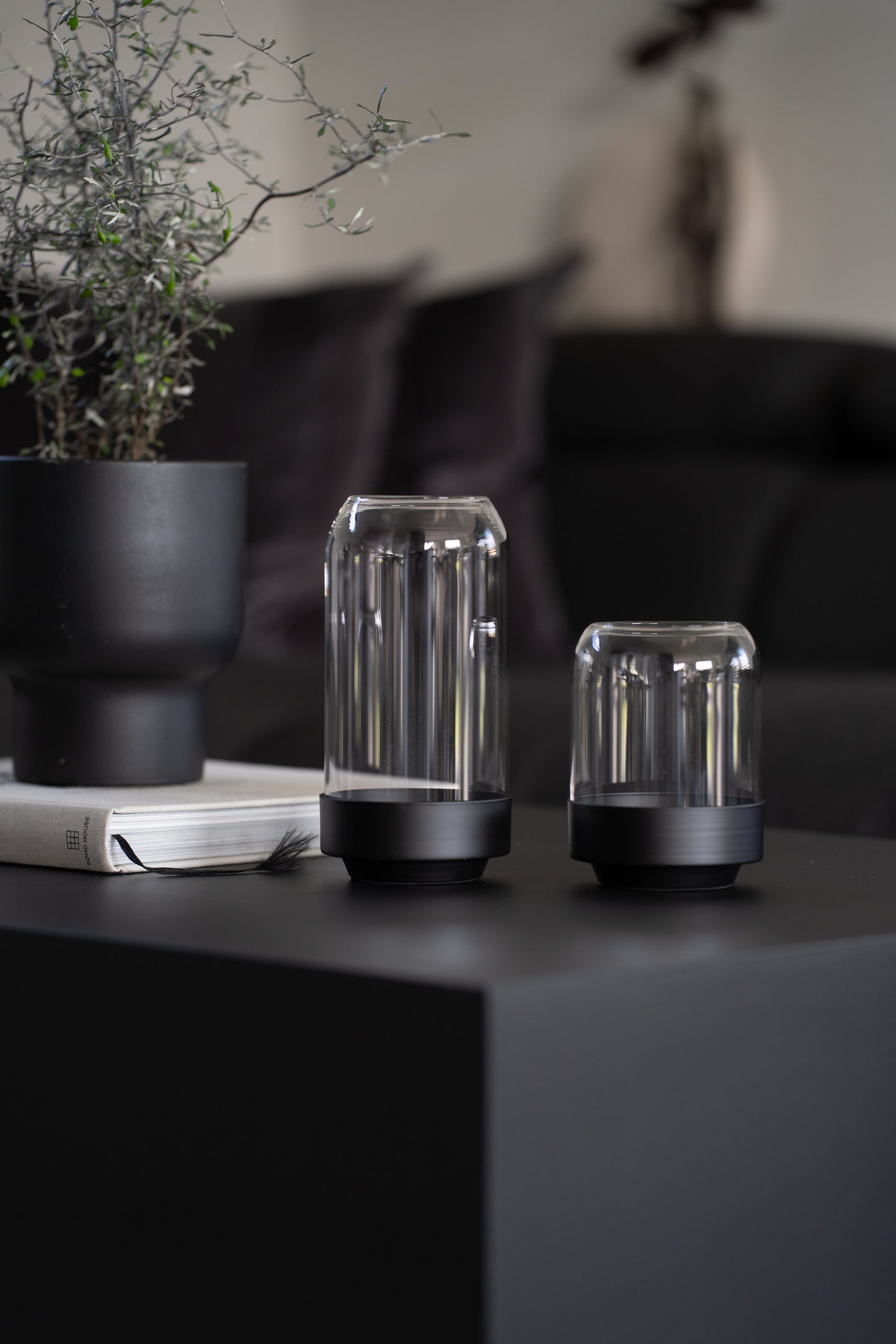 Glasvase Vase Metall Schwart Kerzenhalter Kerzenständer 