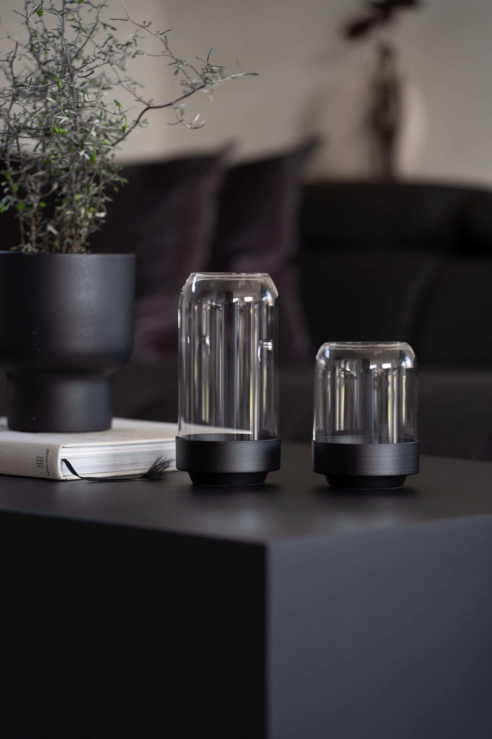 Glasvase Vase Metall Schwart Kerzenhalter Kerzenständer 