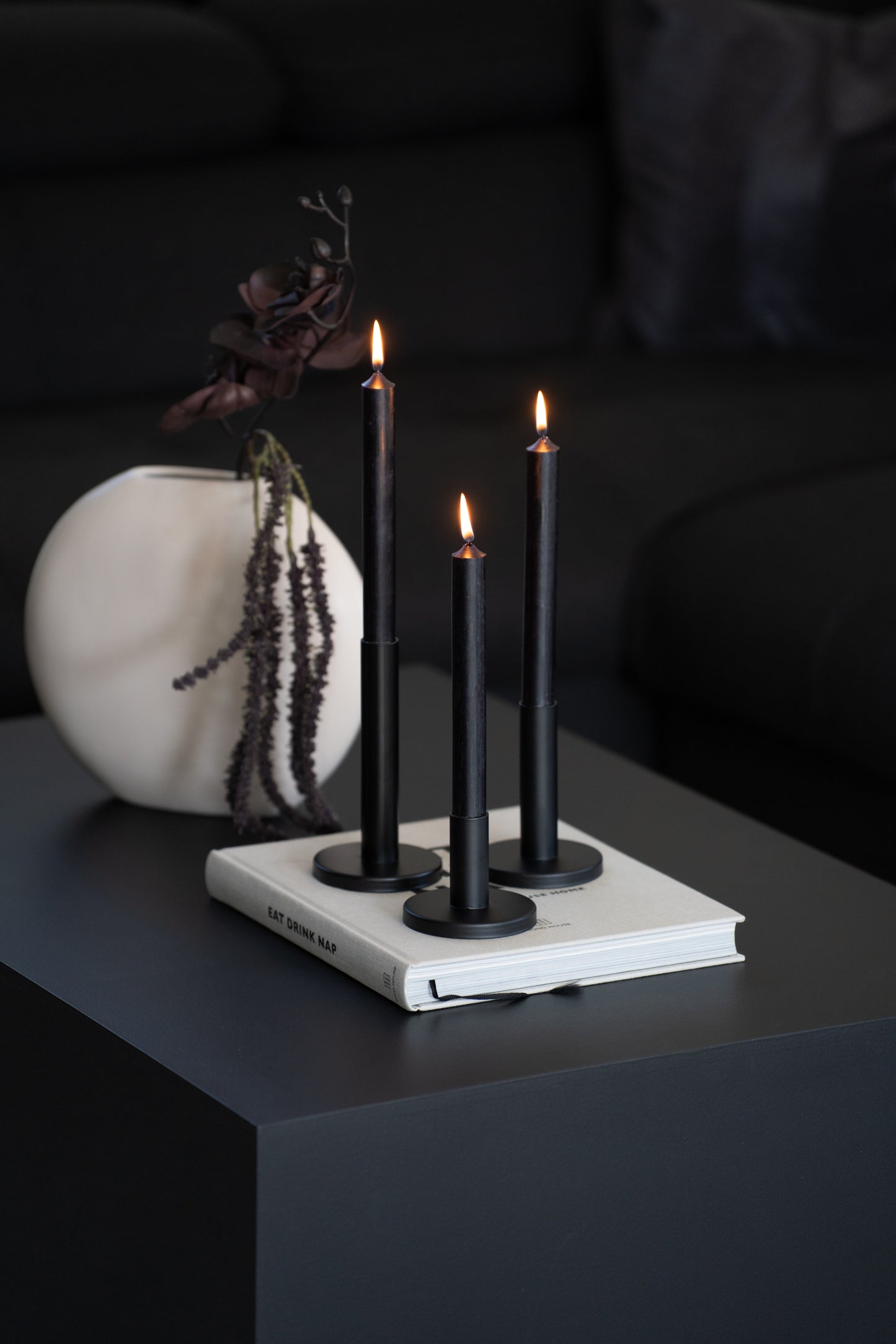 Kerzenständer schwarz matt Metall – Stabkerzenhalter modern rund