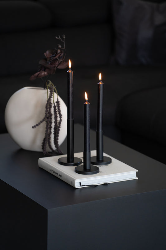 Kerzenständer schwarz matt Metall – Stabkerzenhalter modern rund
