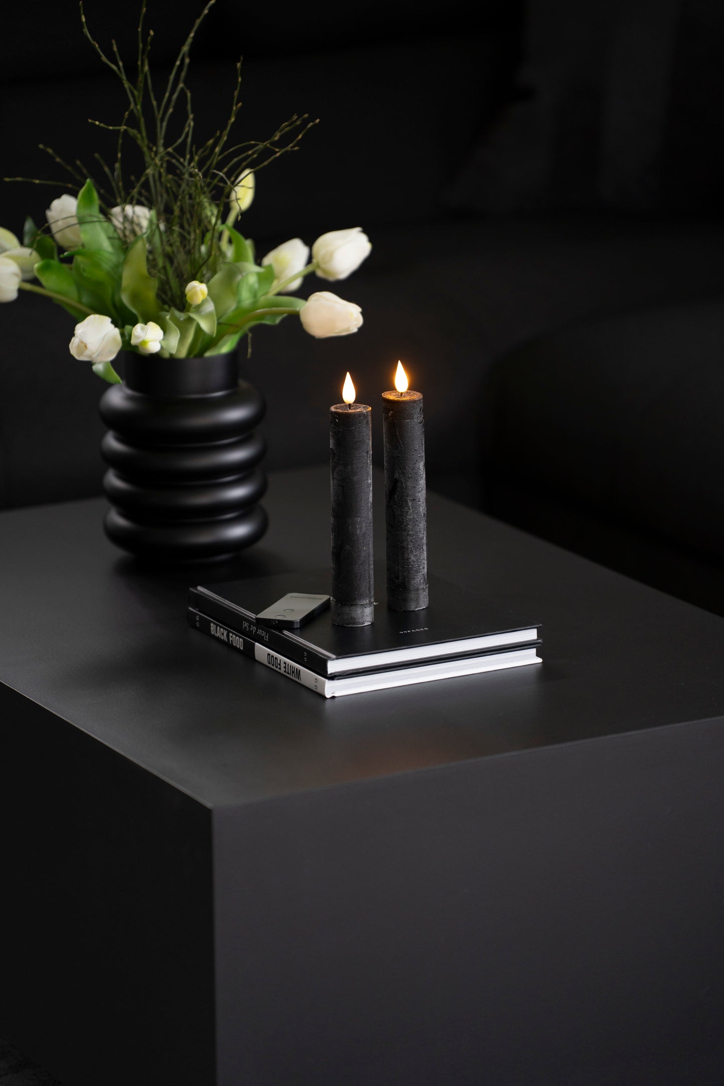 LED Stabkerzen 2er Set schwarz grau – mit Fernbedienung