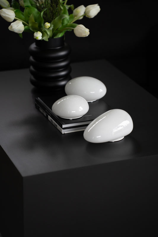 LED Tischleuchte Steinoptik weiß – Akku Lampe outdoor modern 3er Set