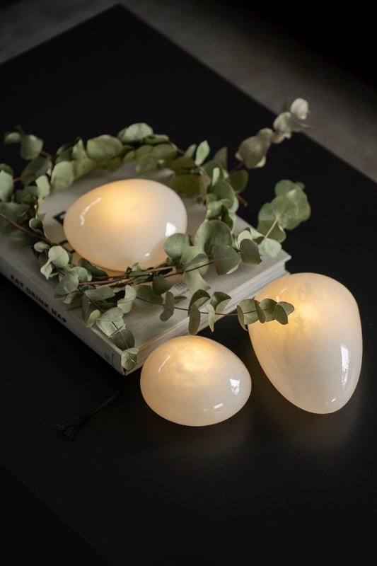 LED Tischleuchte Steinoptik weiß – Akku Lampe outdoor modern 3er Set