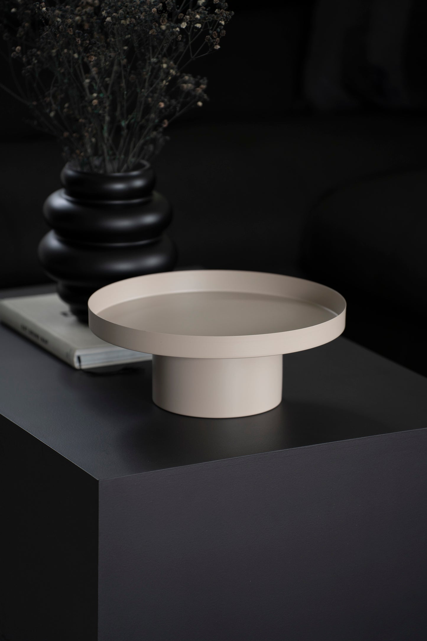 Dekotablett mit Fuß in Beige - 35cm