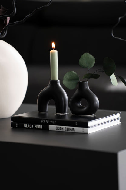 Mini Vasen schwarz Keramik – organische Deko Vasen modern klein 10cm 2er Set
