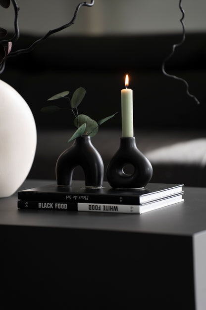 Mini Vasen schwarz Keramik – organische Deko Vasen modern klein 10cm 2er Set