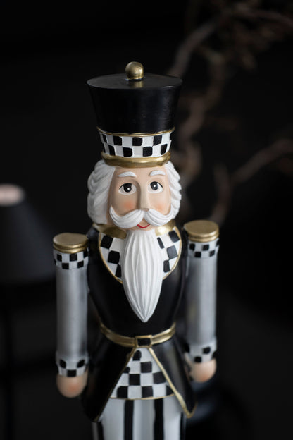 Moderner Deko-Nussknacker in Schwarz-Weiß mit Gold-Akzenten, 56 cm