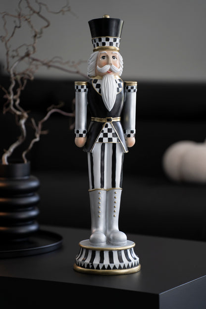 Moderner Deko-Nussknacker in Schwarz-Weiß mit Gold-Akzenten, 56 cm