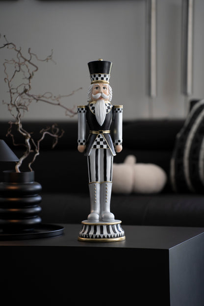Moderner Deko-Nussknacker in Schwarz-Weiß mit Gold-Akzenten, 56 cm