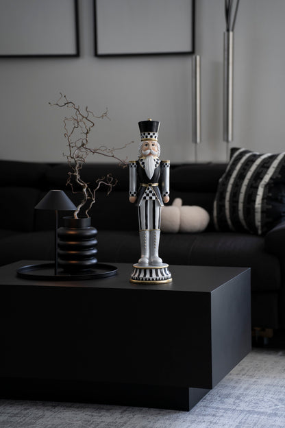 Moderner Deko-Nussknacker in Schwarz-Weiß mit Gold-Akzenten, 56 cm