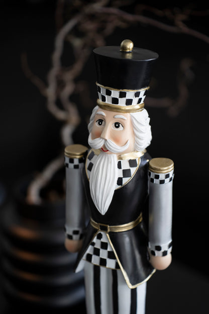 Moderner Deko-Nussknacker in Schwarz-Weiß mit Gold-Akzenten, 56 cm