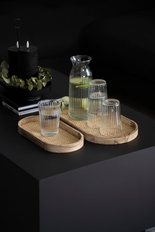 Ovales Tablett-Set aus Holz & Rattan – 2er Set Natur
