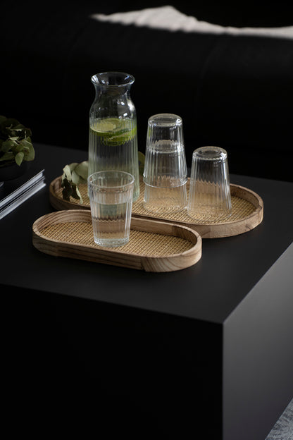 Ovales Tablett-Set aus Holz & Rattan – 2er Set Natur