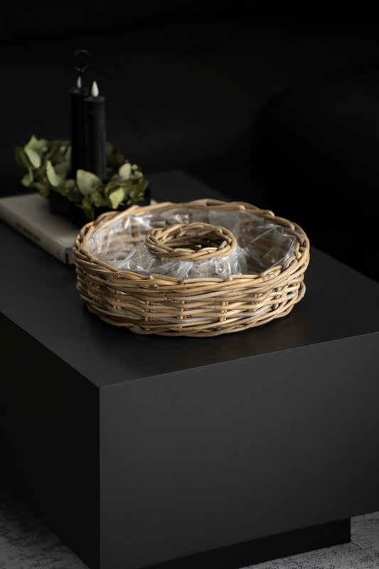 Rattan Pflanzring mit Folie Ø40 cm – natürliche Tischdeko