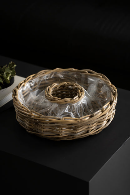 Rattan Pflanzring mit Folie Ø40 cm – natürliche Tischdeko