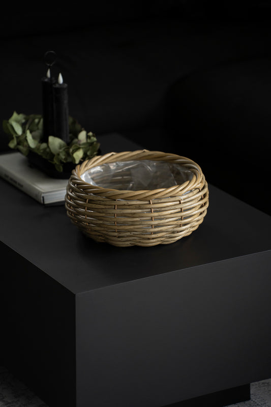 Runde Pflanzschale aus Rattan mit Folie – Naturdesign