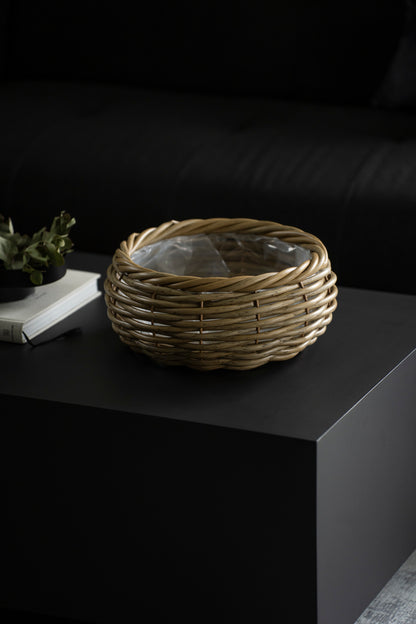 Runde Pflanzschale aus Rattan mit Folie – Naturdesign
