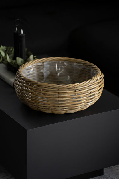 Runde Pflanzschale aus Rattan mit Folie – Naturdesign