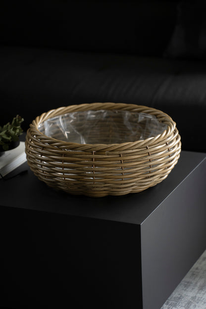 Runde Pflanzschale aus Rattan mit Folie – Naturdesign