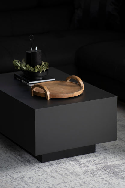 Rundes Serviertablett aus Mangoholz mit Holzgriffen